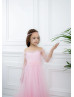 Off Shoulder Pink Tulle Flower Girl Dress Birthday Party Dress